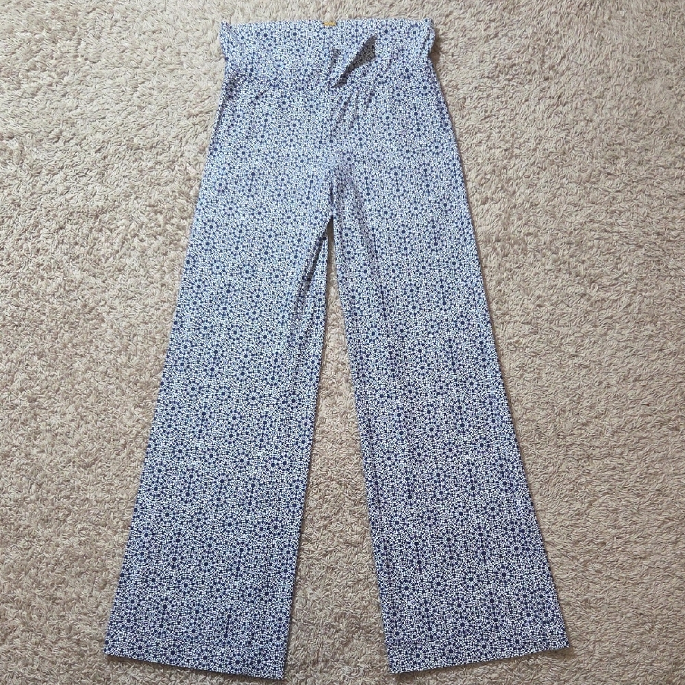 Helen Jon Blue Geometric Wide Leg Pants